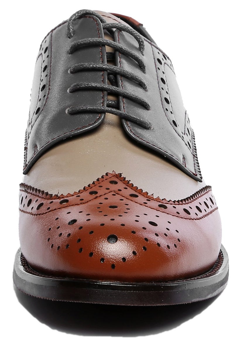 U-lite Women's Perforated Lace-up Wingtip Leather Flat Oxfords Vintage Oxford Shoes Brogues (7, Brownblue) - Image 2